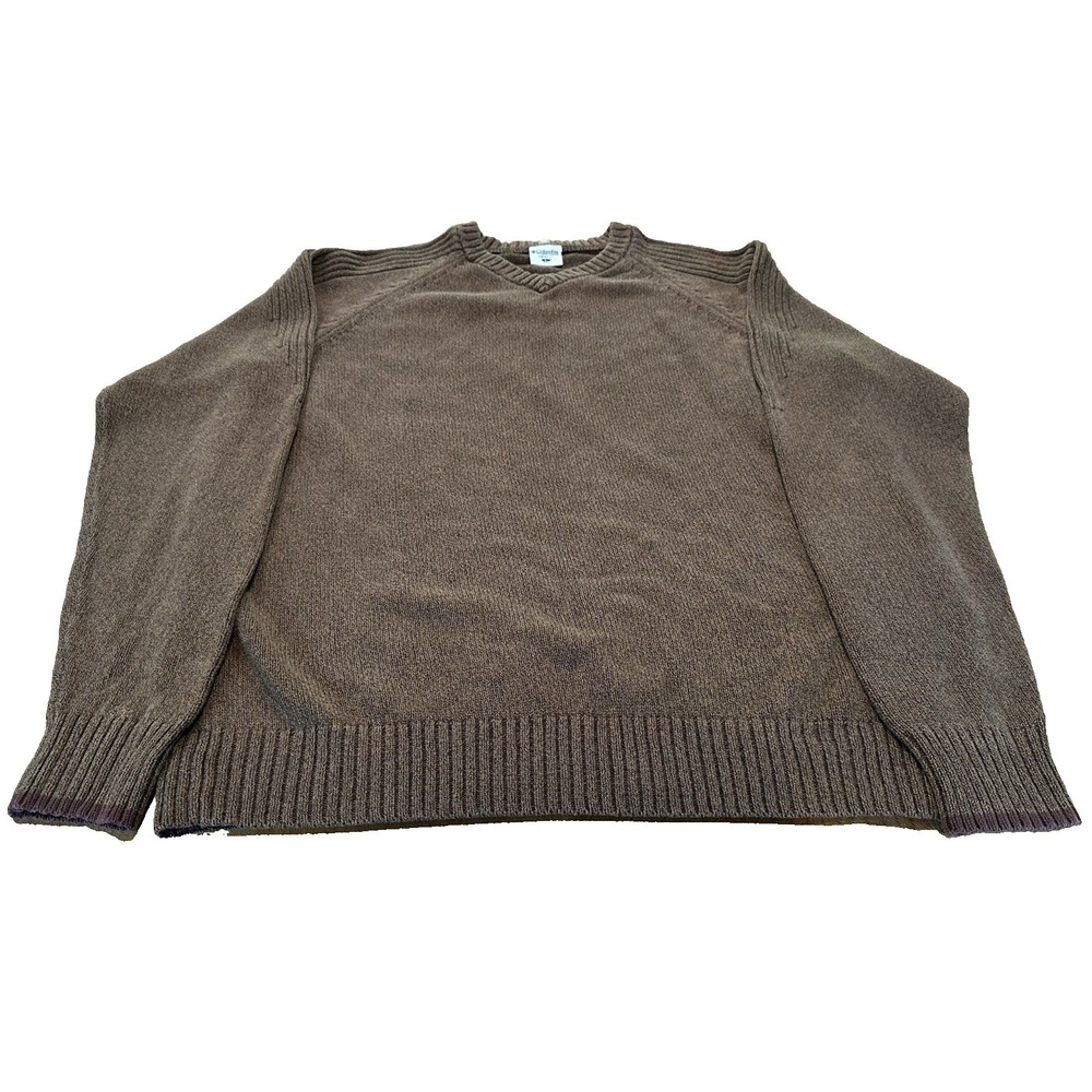 Columbia Sweater Mens V Neck Brown Heather Knit 100% Cotton Size L